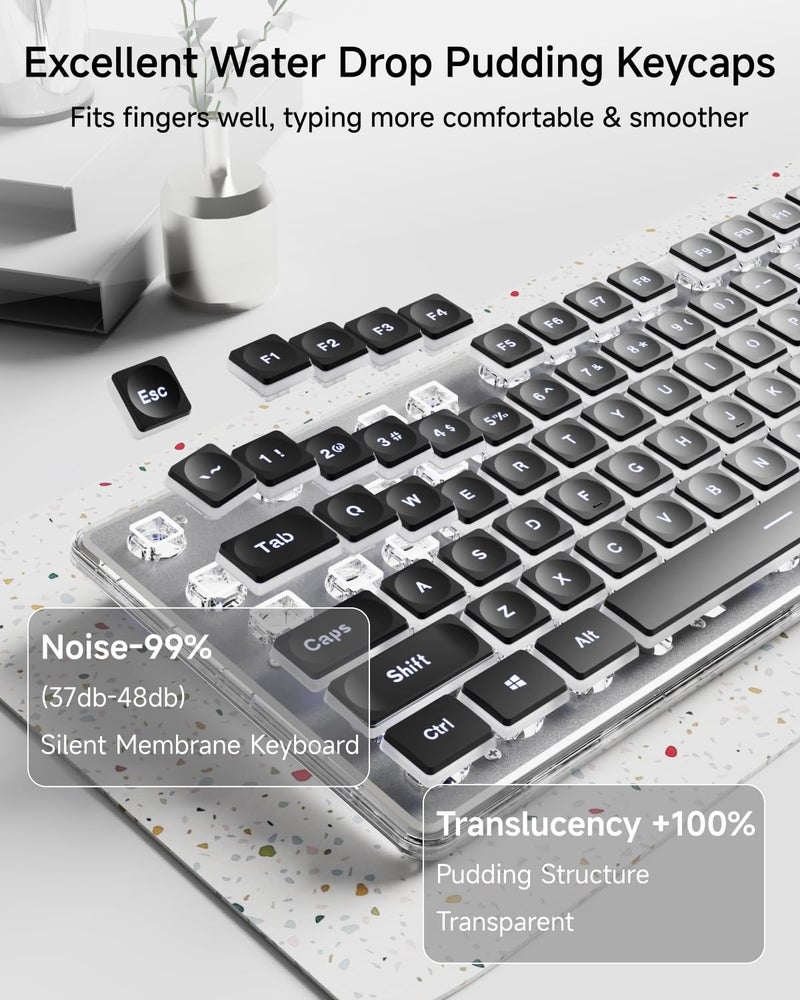 SEUNKWANG لوحات مفاتيح الكمبيوتر EWEADN GX710S مضاءة من الخلف، لوحة مفاتيح USB سلكية مع إضاءة خلفية بيضاء، لوحة معدنية، توصيل وتشغيل، مفاتيح كاب كيك كاملة الحجم، لوحة مفاتيح كمبيوتر هادئة للويندوز/الكمبيوتر/اللابتوب - أسود - Image 4